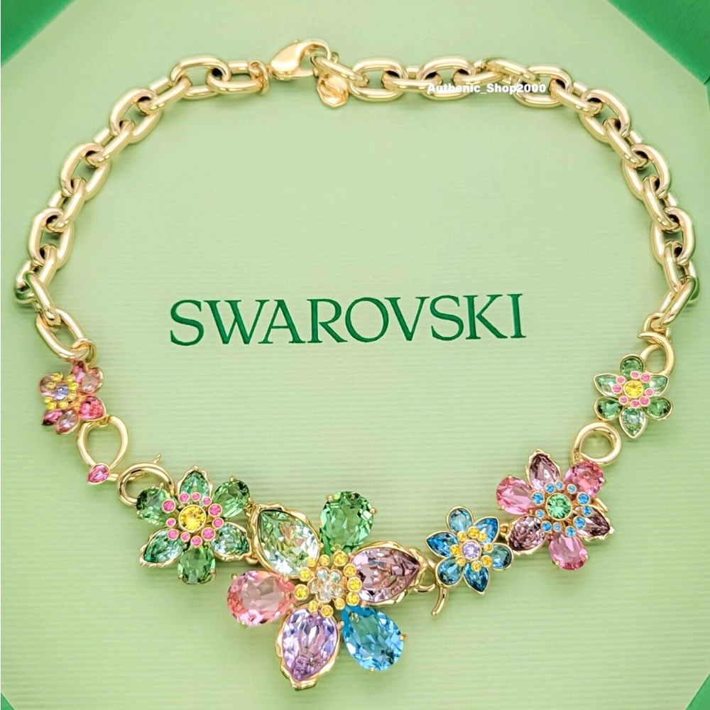 NEW 100% Authentic SWAROVSKI Multicolor Crystal Flowers Idyllia Necklace.